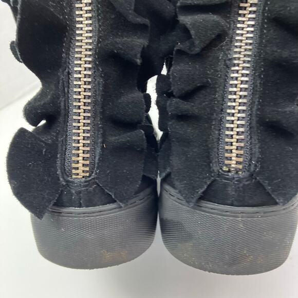 J/Slides Sz 8.5 Ruffle Back Platform Ankle Booties Black Suede Faux-fur Lined - Picture 10 of 16